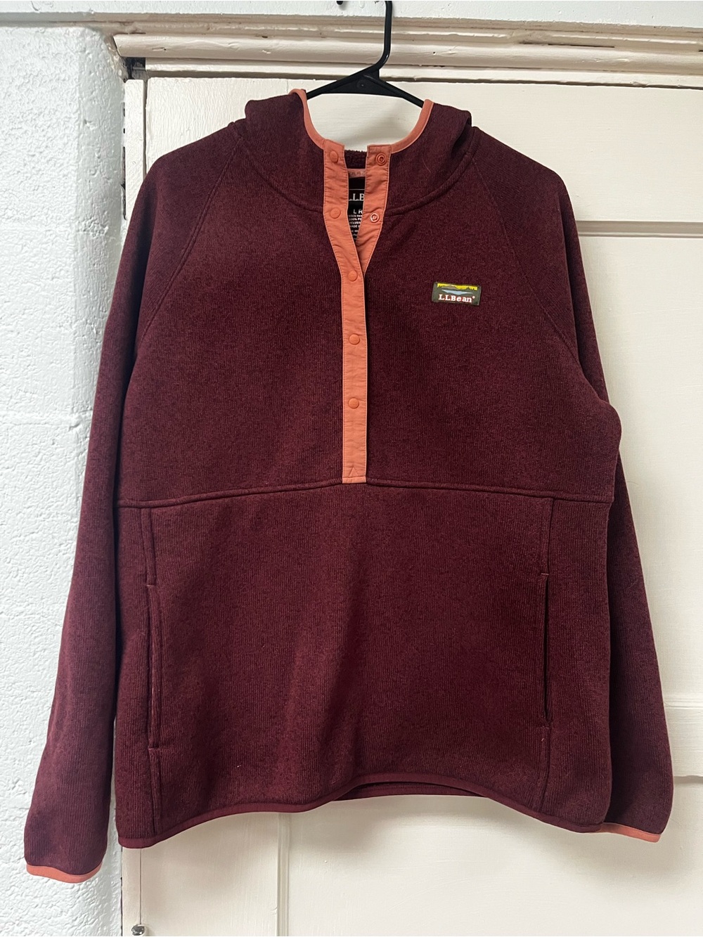 L.L.Bean Women’s Large Burgundy Fleece Snap Pullover Hoodie